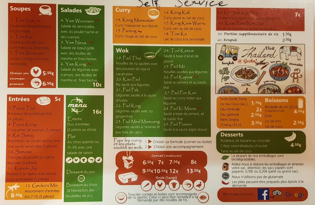 menu del ristorante