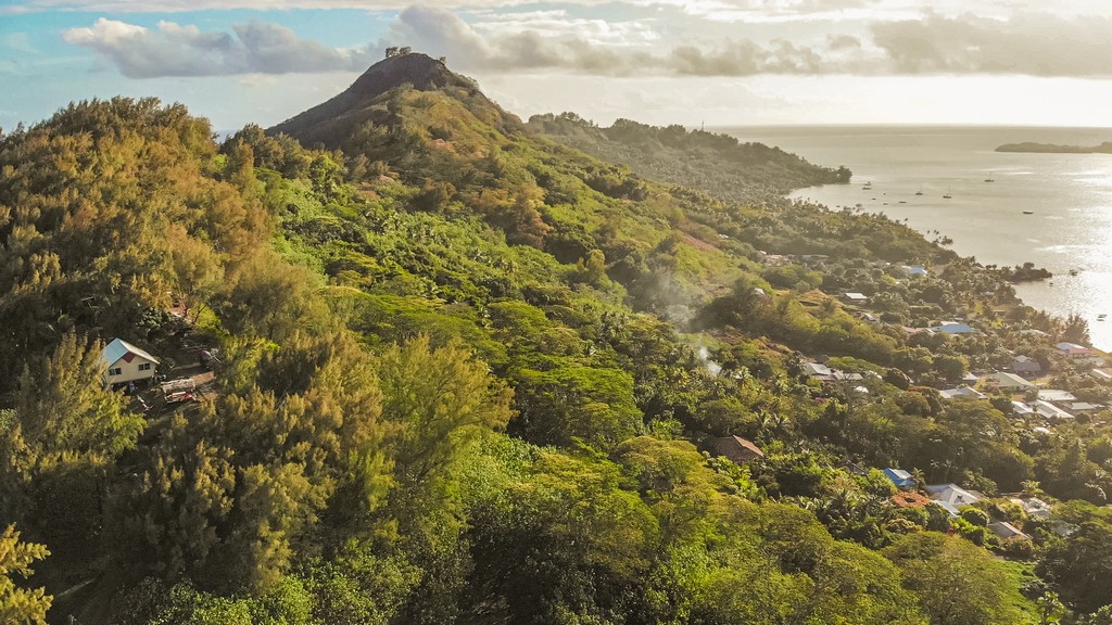 entroterra collinare di un'isola boscosa