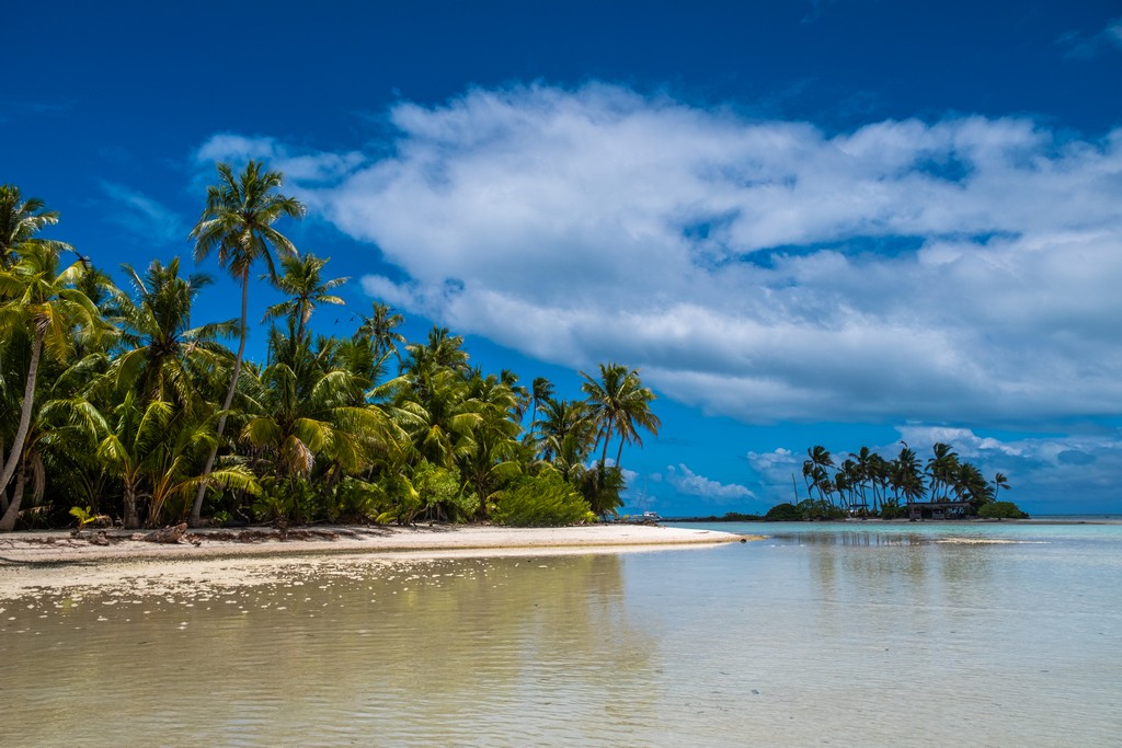 guida a Rangiroa, isole con palme sabbia bianca e laguna cristallina bassa