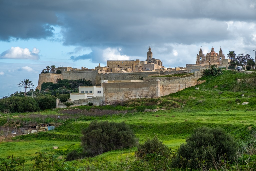 Visita a Mdina mura della città nel verde