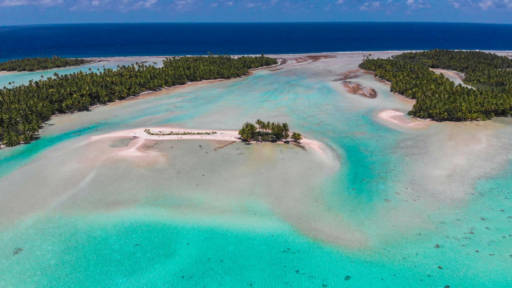 Escursione alle Sables Roses di Fakarava isole con palme nella laguna