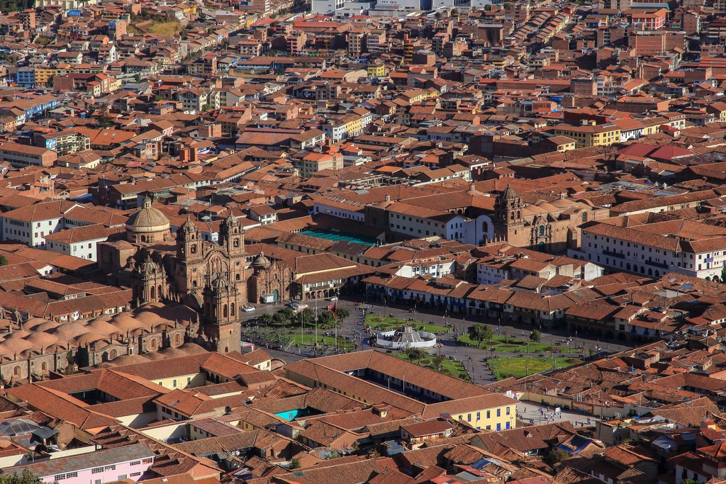 Vista della Plaza de Armas di Cusco dal Cristo Blanco
