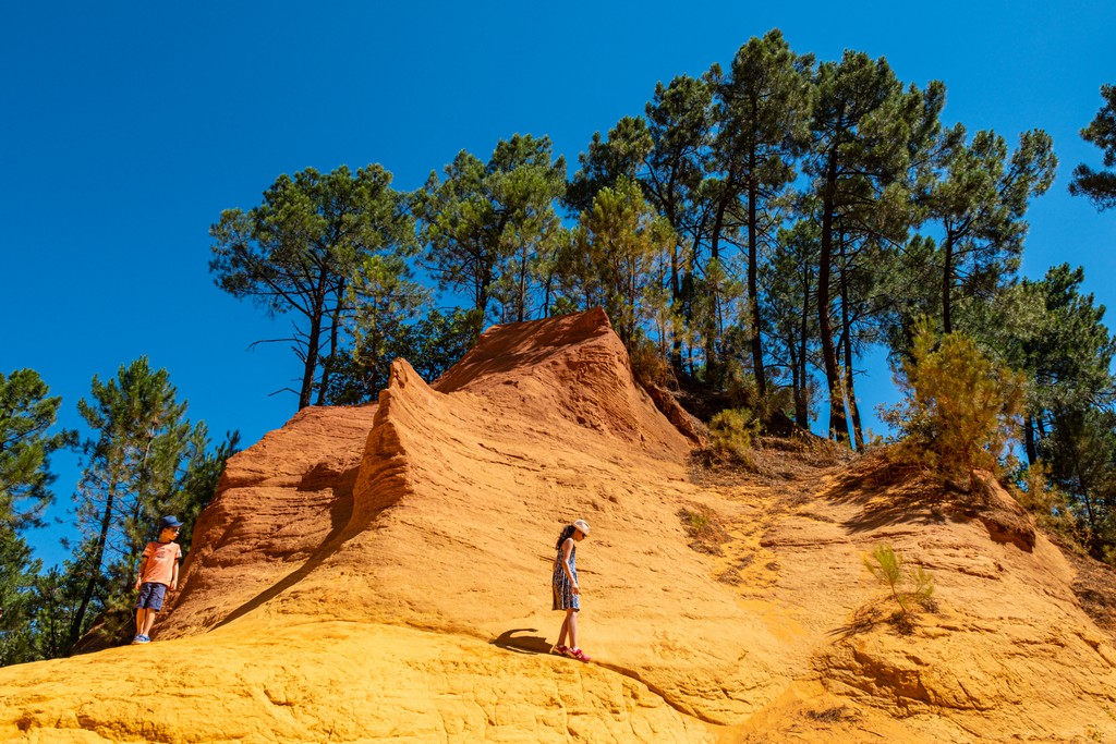 rocce colorate di ocra con alberi