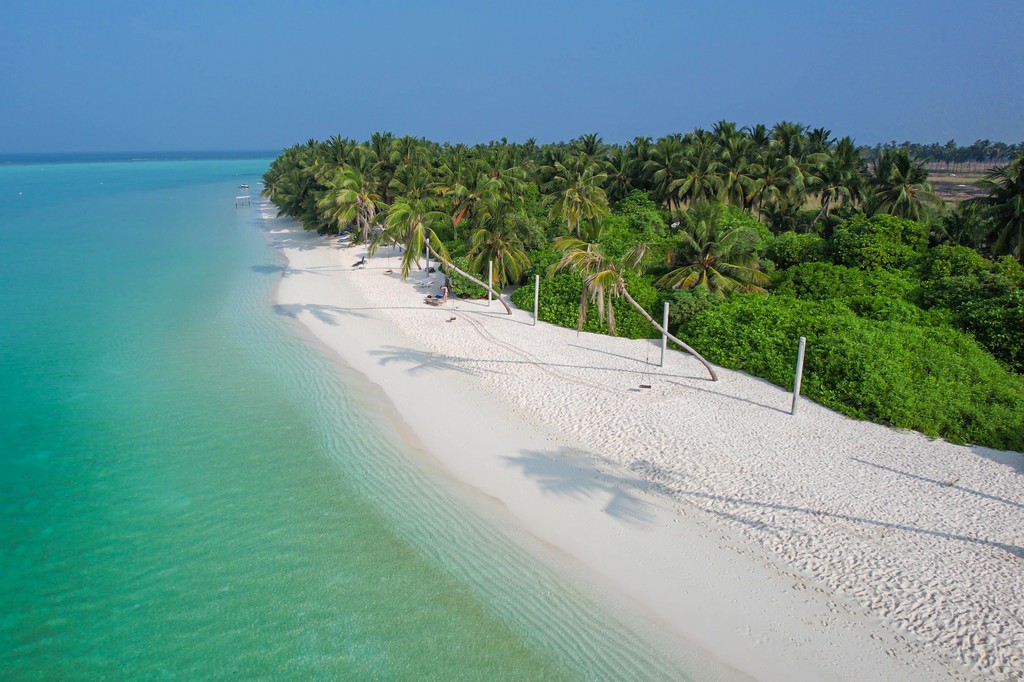 Maldive a Thoddoo spiaggia dal drone