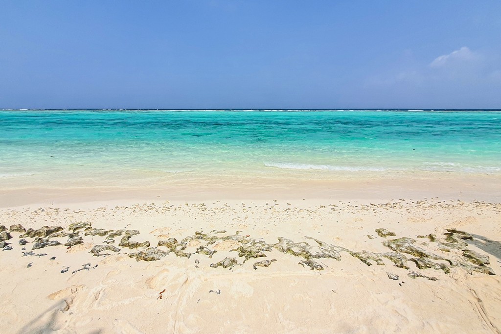 Maldive a Thoddoo spiaggia di sabbia