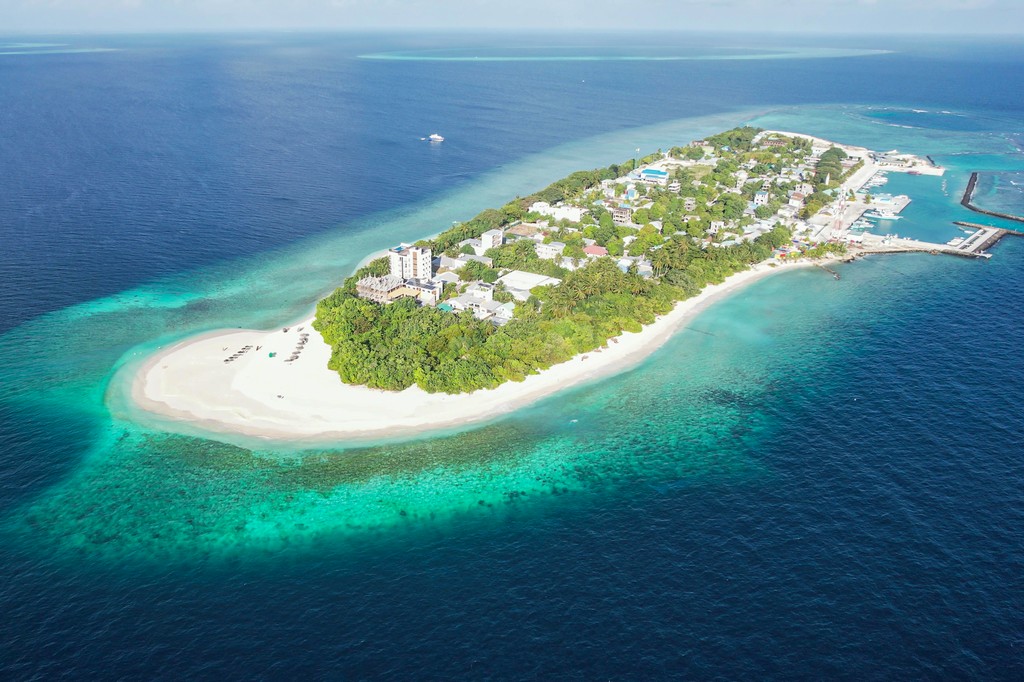 Maldive a Ukulhas isola vista dall'alto