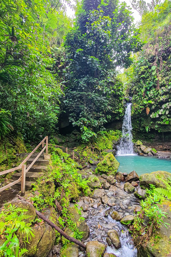 Visita alla Emerald Pool a Dominica cascata frontale